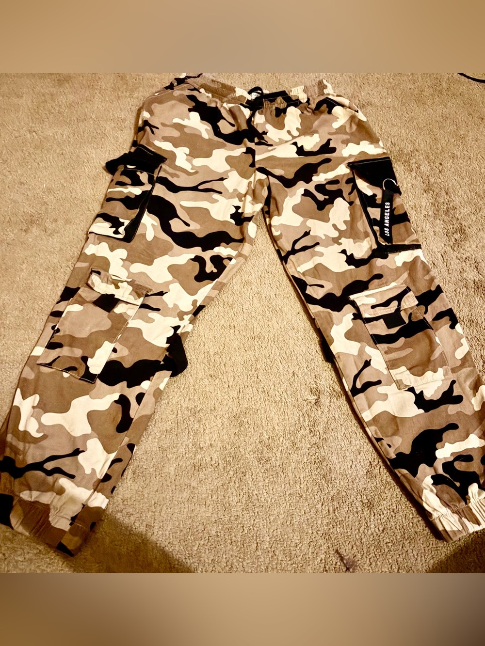rue21 Beige & Black Camo Drawstring cargo pants